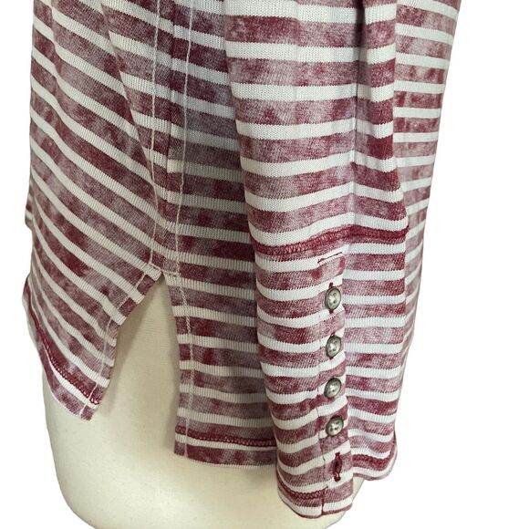 LUCKY BRAND Lucky Lotus Distressed Striped LS Top Sz XS Button Sleeve Detail - Picture 3 of 10